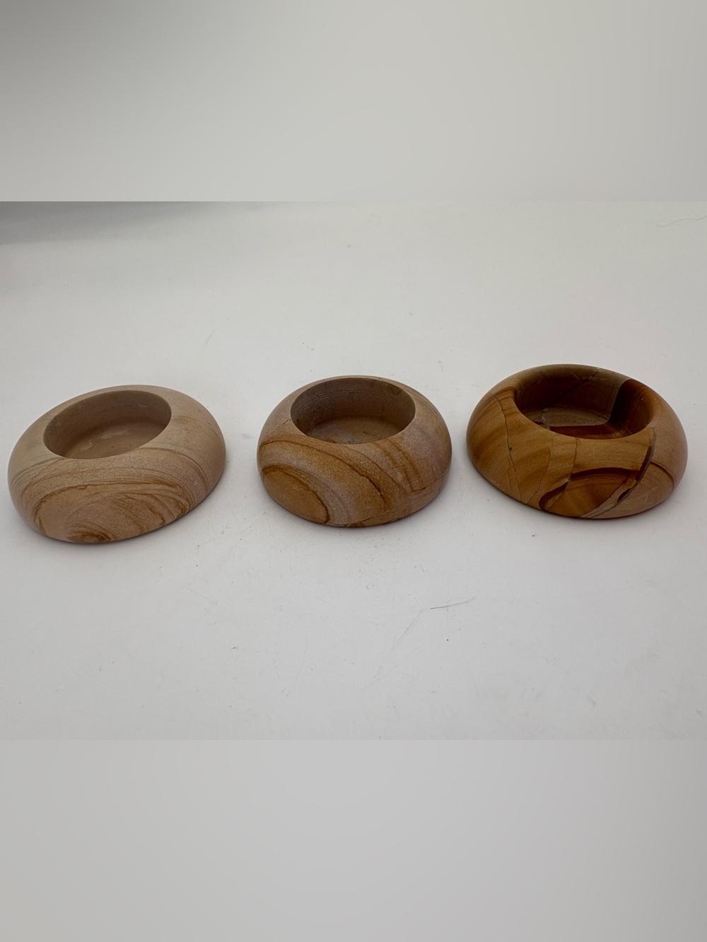 Gorgeous Stone Candle Or Paperweight Holders - Set of 3 - Natural Light Brown